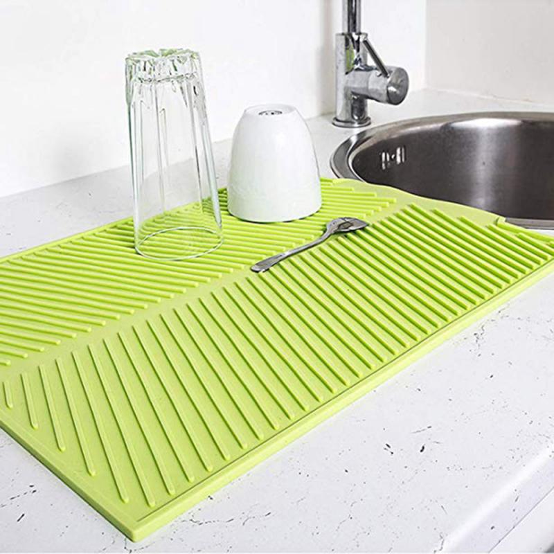 US-Silicone Dish Draining Mat Drainer Kitchen Pans Wash Up Tray Drying Board Mat