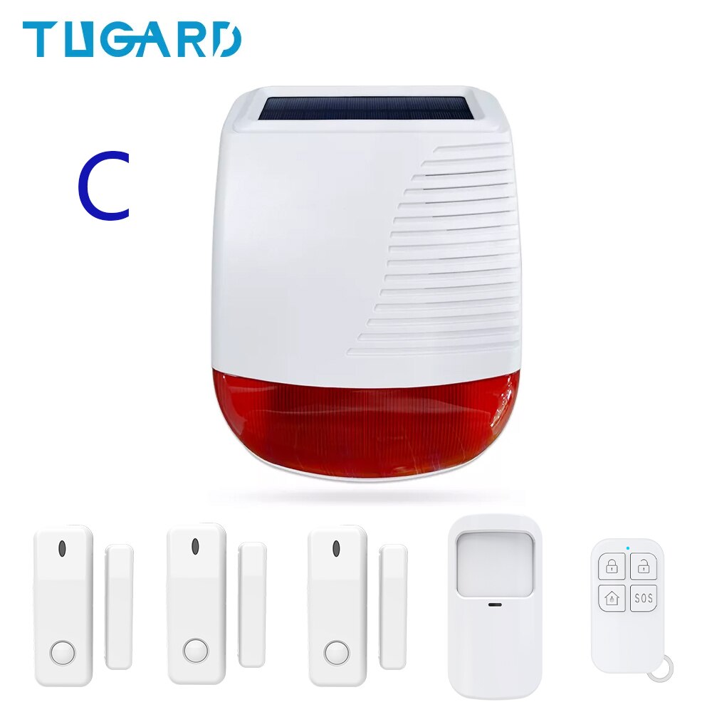 TUGARD SN40 433MHz Wireless Outdoor Solar Siren Light Flash Strobe Waterproof Alarm Siren for Home Security Burglar Alarm System: SN40 C SET
