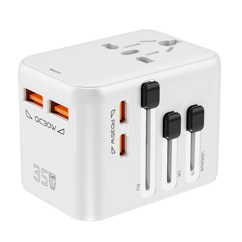 El enchufe adaptador universal GAN de 35 W es un convertidor de enchufe de viaje multifuncional que se puede utilizar en múltiples formas: Blanco
