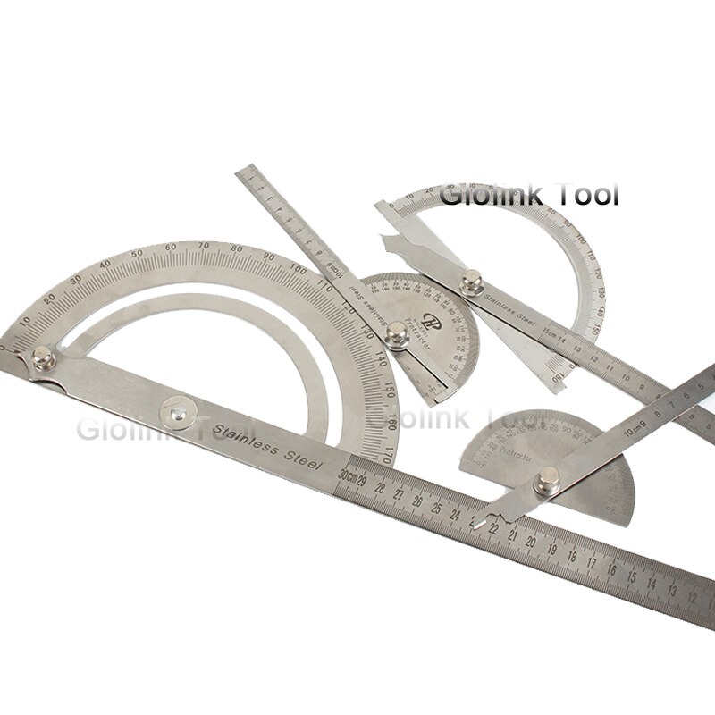 150mm 300mm de aço inoxidável 180 graus ângulo transferidor localizador régua medição rotativa ferramenta machinista artesão régua goniômetro