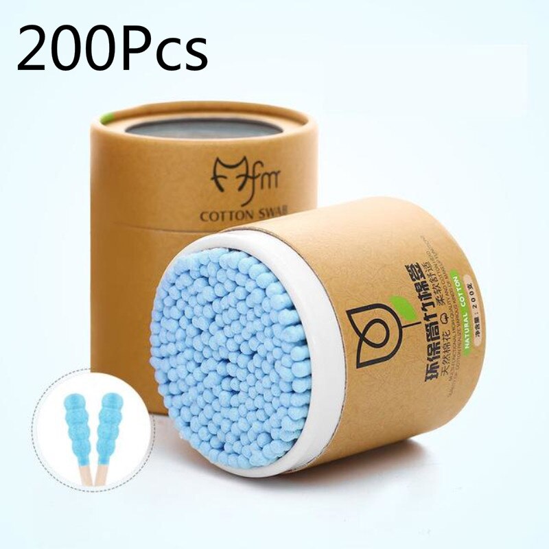 500/200/100Pcs Wegwerp Double Headed Wattenstaafjes Make Wattenstaafjes Neus Oor Schoonmaken Wood Sticks Katoen swabs Cotonete: 04