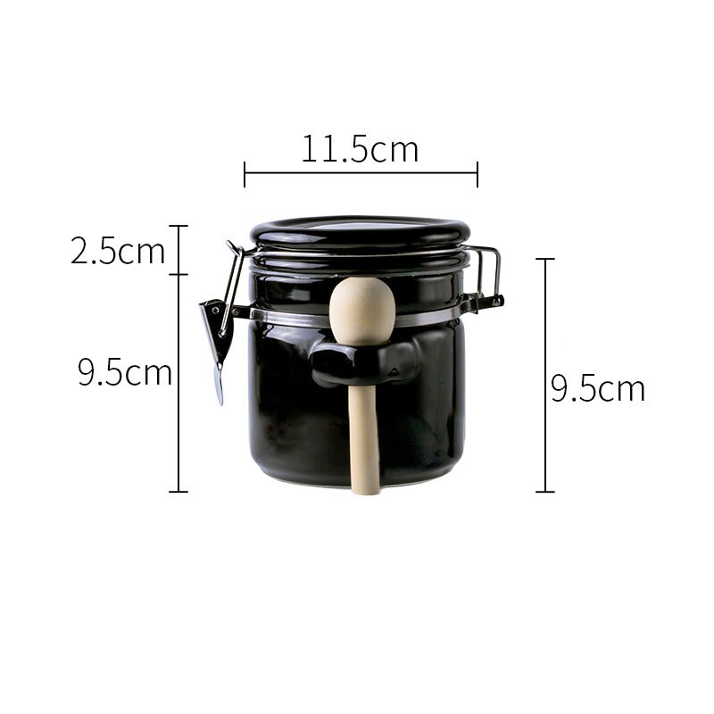 Keramik Verschlossenen Dosen Mit Deckel Löffel Solide Tee Kaffee Lebensmittel Lagerung Panzer Manuelle Stil Küche Lagerung Glasglas Dekorative Können ZL341: Schwarz S