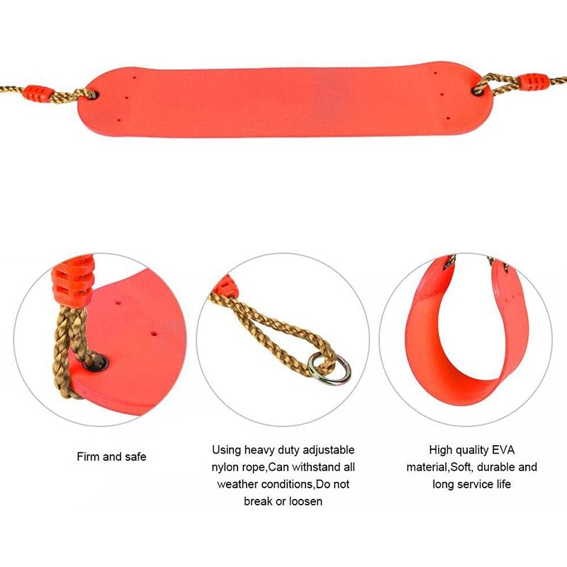 Adjustable Indoor Outdoor Swing Seat Rope Garden Playground Tree Hanging Seat Play Park Toy Red