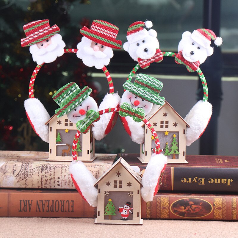 10pcs Christmas Earmuffs Reindeer Snowman Santa Claus Soft Headband Winter Accessories Party Dress Up Birthday Wedding Cosplay