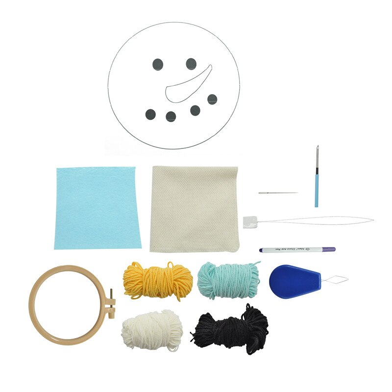 Embroidery Starter Kit Full Set-Magic Embroidery Pen Punch Needle,Hoops,Threads,Stitching Punch Pen Set Craft Tool For Beginner: Snowman