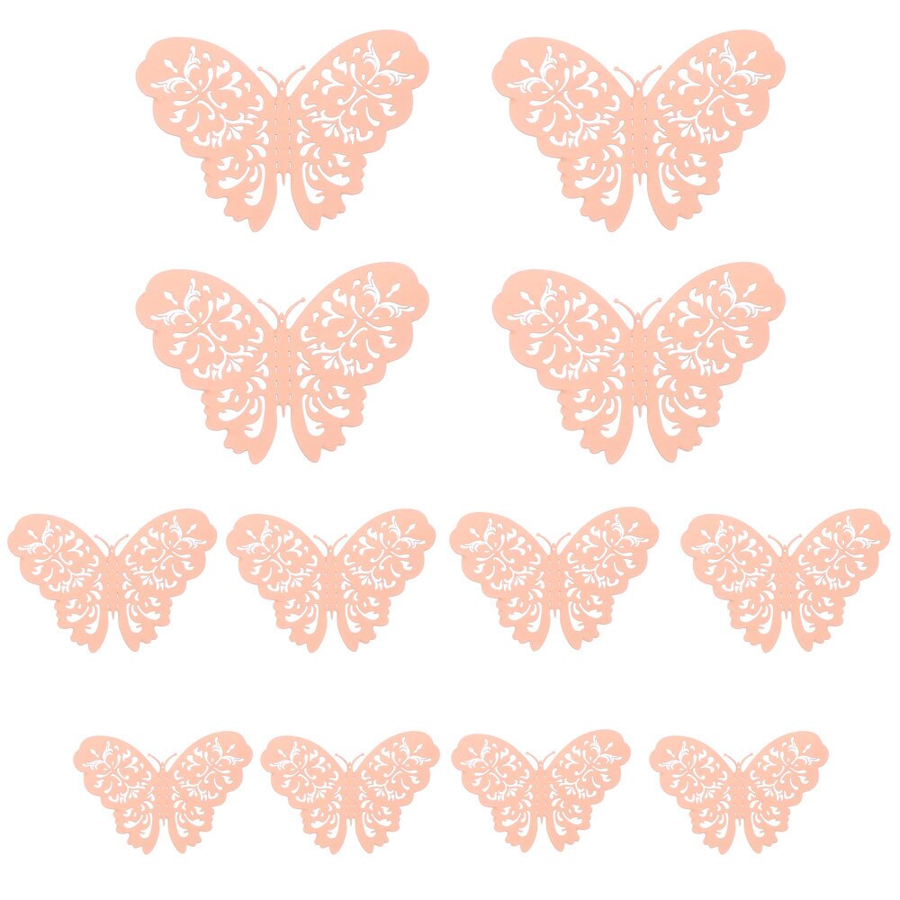 Autocollant mural papillon 3D ajouré, 12 pièces/ensemble, décoration pour mariage, décor de salle pour la maison, pour fenêtre, or argent, Stickers muraux: rose gold	Type 4
