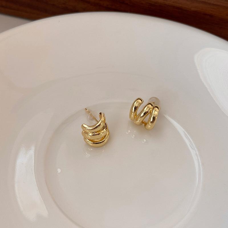 Pendientes de tuerca con contraste de Metal ovalado geométrico francés, pendiente con personalidad, un estilo, dos prendas para mujeres y niñas, joyería para fiestas y vacaciones: Color oro puro