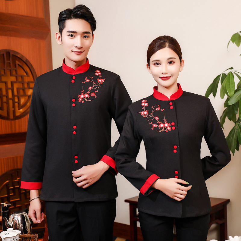 Mann Westlichen Restaurant Kellner Uniform Frau Heißer Topf Winteress Uniform Schnelles Lebensmittel Mitarbeiter Arbeiten Tragen Cafe Küche Kochen Kleidung