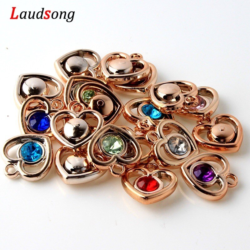 50Pcs Rose Gold Silver Color Acrylic Drill Heart Charm Pendants For Jewelry Making Bracelet necklace Accessories Findings: Rose Gold 22x23mm