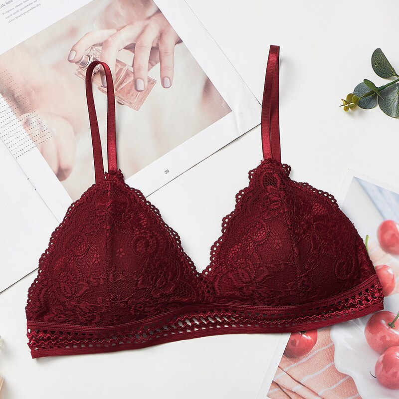 Women&#39;s Bra French Triangle Cup No Steel Ring Women&#39;s Underwear Bra Tube Top Sexy Lace Deep V Bo Style Wrapped Bralette: Red