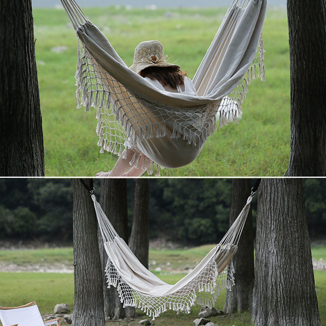 240cm*150cm hammock bohemian style Brazilian lace tassel luxury double hammock mesh chair indoor hanging swing home decoration