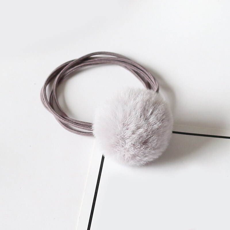 Babymeisjes schattige pompon elastiekjes haarbandjes bal roze scrunchie kinderen mooie nepbont rubberen band haaraccessoires: Grijs