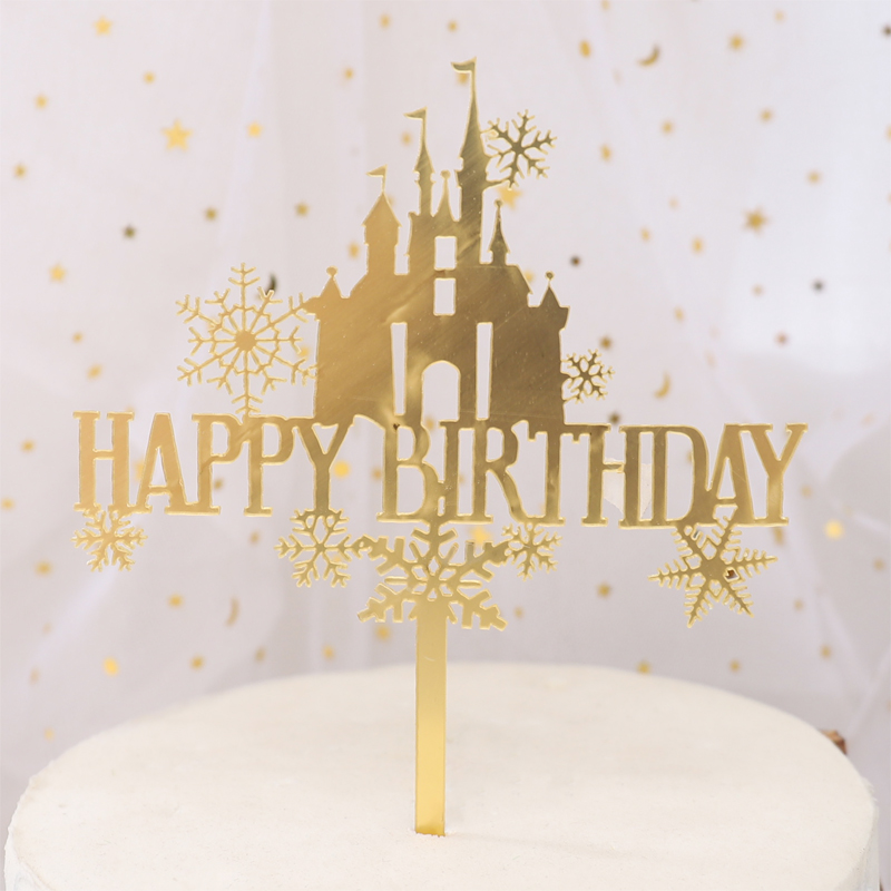szczęśliwy urodziny ciasto cylinder płatek śniegu zamek ciasto dekoracja akryl niebieski Christmas drzewo Cupcake Toppers pieczenie impreza dekoracje