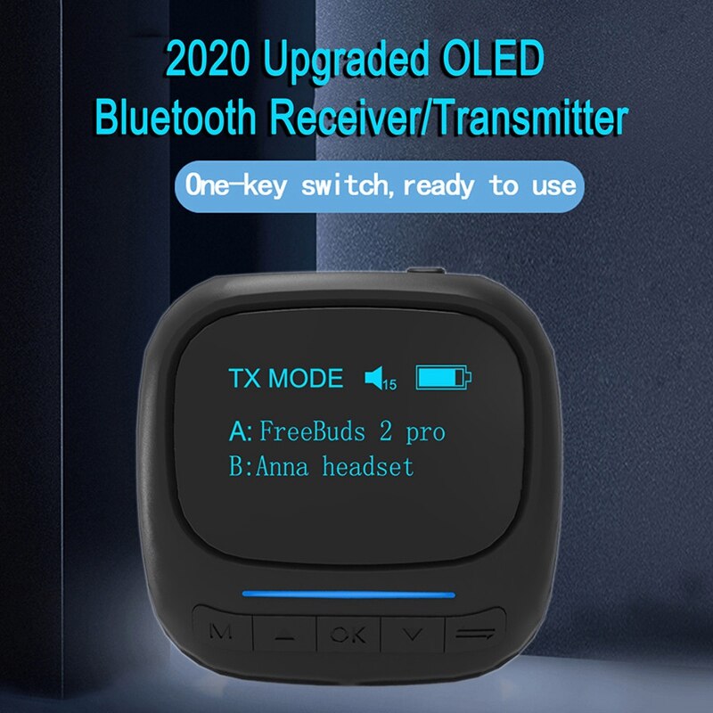 Bluetooth 5.0 o Transmitter Receiver Oled Display aptxLl 3.5Mm AuxJack Wireless Adapter for Tv Car Pc