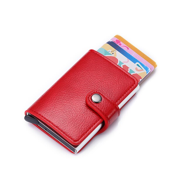 Bisi Goro Mode Vrouwen Knop Portemonnee Roze Rfid Blokkeren Portemonnee Pop-Up Security Card Case Slim Anti -Diefstal Id Houder: Red YM0609