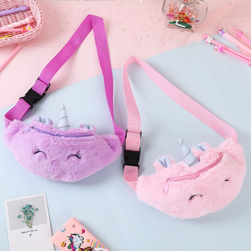 Unicorn Plush Waist Pack Girl Student Belt Bag Teenager Cute Chest Bag Pocket Korea Travel Phone Pouch Flannel Cute Shoulder Bag