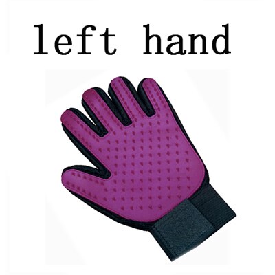 Pet Dog Grooming Glove Silicone Cats Brush Comb Deshedding Hair Gloves Dogs Bath Cleaning Supplies Animal Combs Massage Gloves: left purple