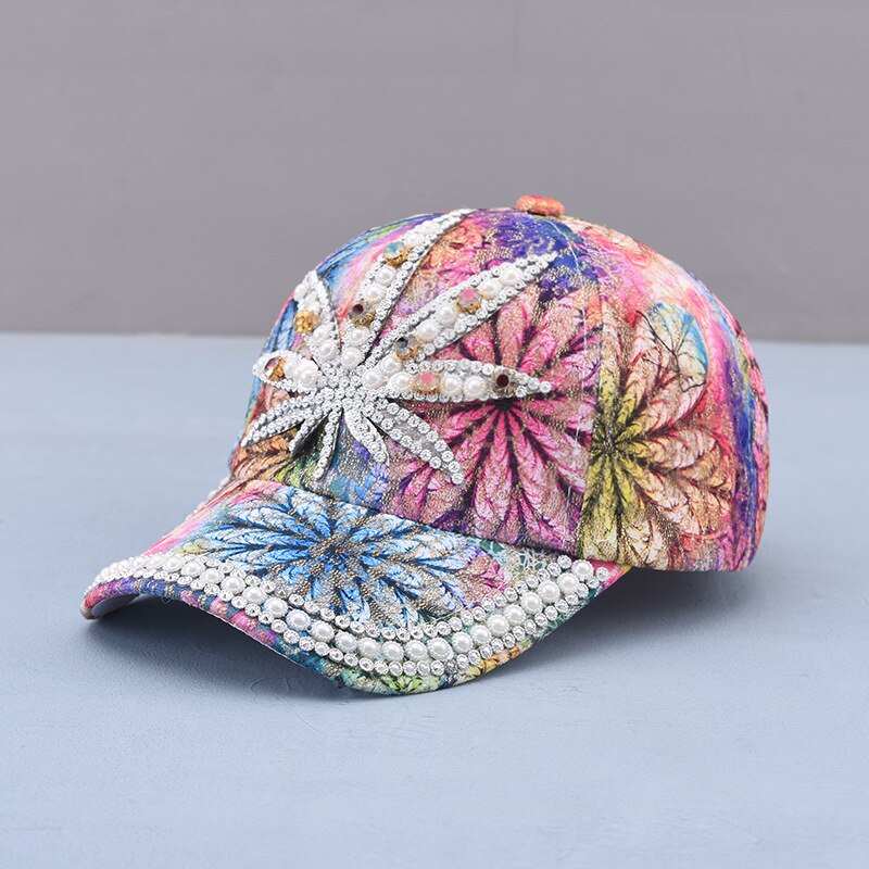 Sombrero de sol para mujer y niña, gorra de béisbol con diamantes de imitación y perlas, colorida, Snapback, Cool Star: 4