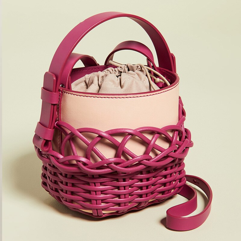 Creative Fashion Hollow Out Woven Hand Basket Bucket Bag Beach on Vacation Small Handbag High Quality Shoulder Bag
