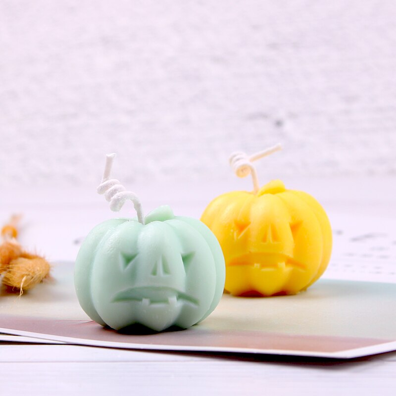 Molde de silicona con forma de calabaza para Halloween, artesanías de yeso aromático para decoración de fiestas, velas pequeñas, moldes de resina para jabón