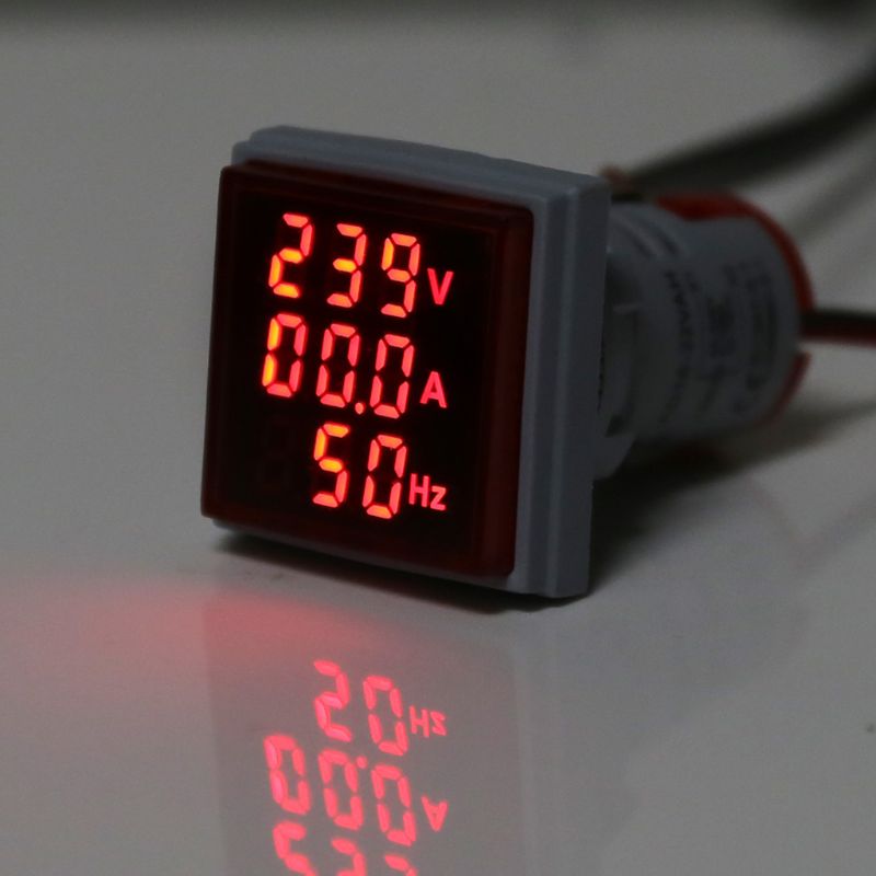 Digital 3in1 AC Ammeter Voltmeter Hz Current Frequency Meter Square Signal Light 22mm Digital Voltage Amp Hz Led Lamp Indicator