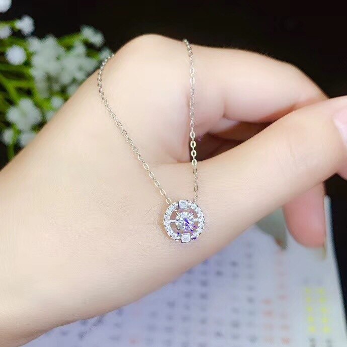 Glänzende moisanit-edelsteinkette, damen-silberkette, schmuck, 925 sterlingsilber-geburtstags- und jahresandenken