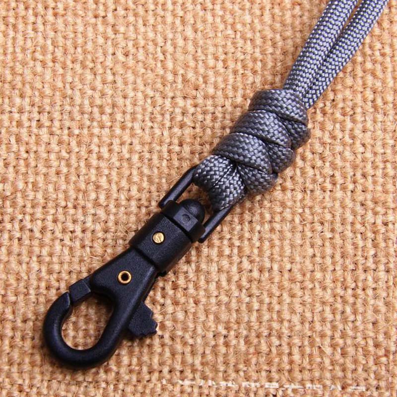 1pc håndlavede paracord lanyard nøglering til fløjter ledning nøgler id badge mobiltelefon klatring plastik klip hængende nakke reb lanyard: Grå