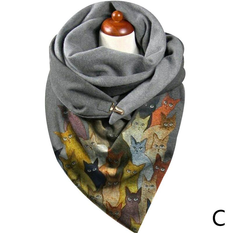 All-match casual kerstprint dikke warme sjaal rond kattenknoopsjaal voor dames kerst: C