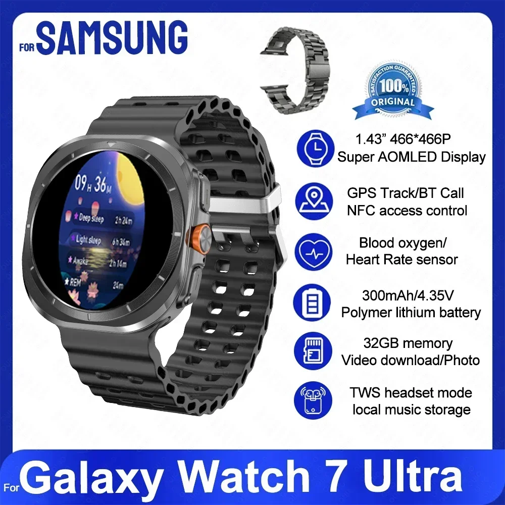 Novo galaxy watch 7 ultra relógio inteligente 32gb de memória gps nfc masculino 1.5 "tela amoled rastreador de fitness saúde pulseira inteligente para samsung: CINZA