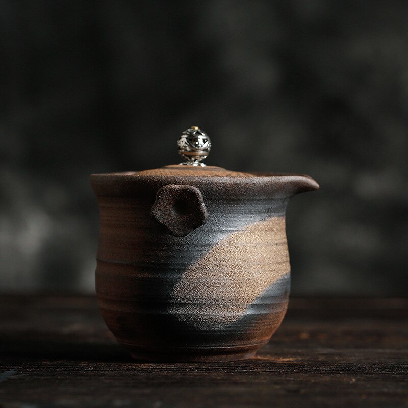 Kastrull i japansk stil handgjord vintage tekanna träterrin keramik kung fu pu'er enkel tekanna tebryggare gaiwan: Silver omslagsknapp