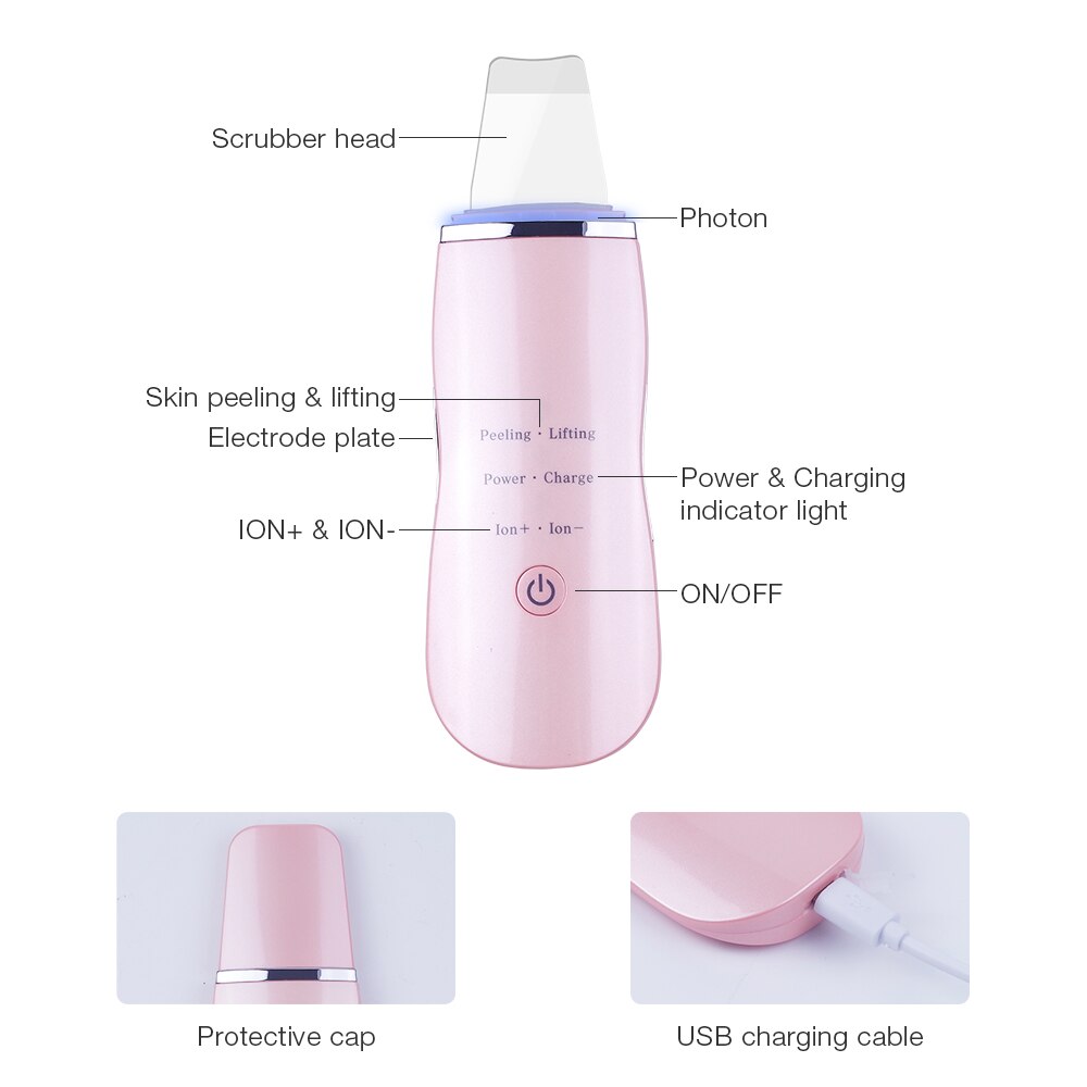 Skin Scrubber Ultrasonic Deep Face Cleaning Machine Blackhead Pore Cleaner Wrinkle Removal Facial Cleaner Peeling Tools