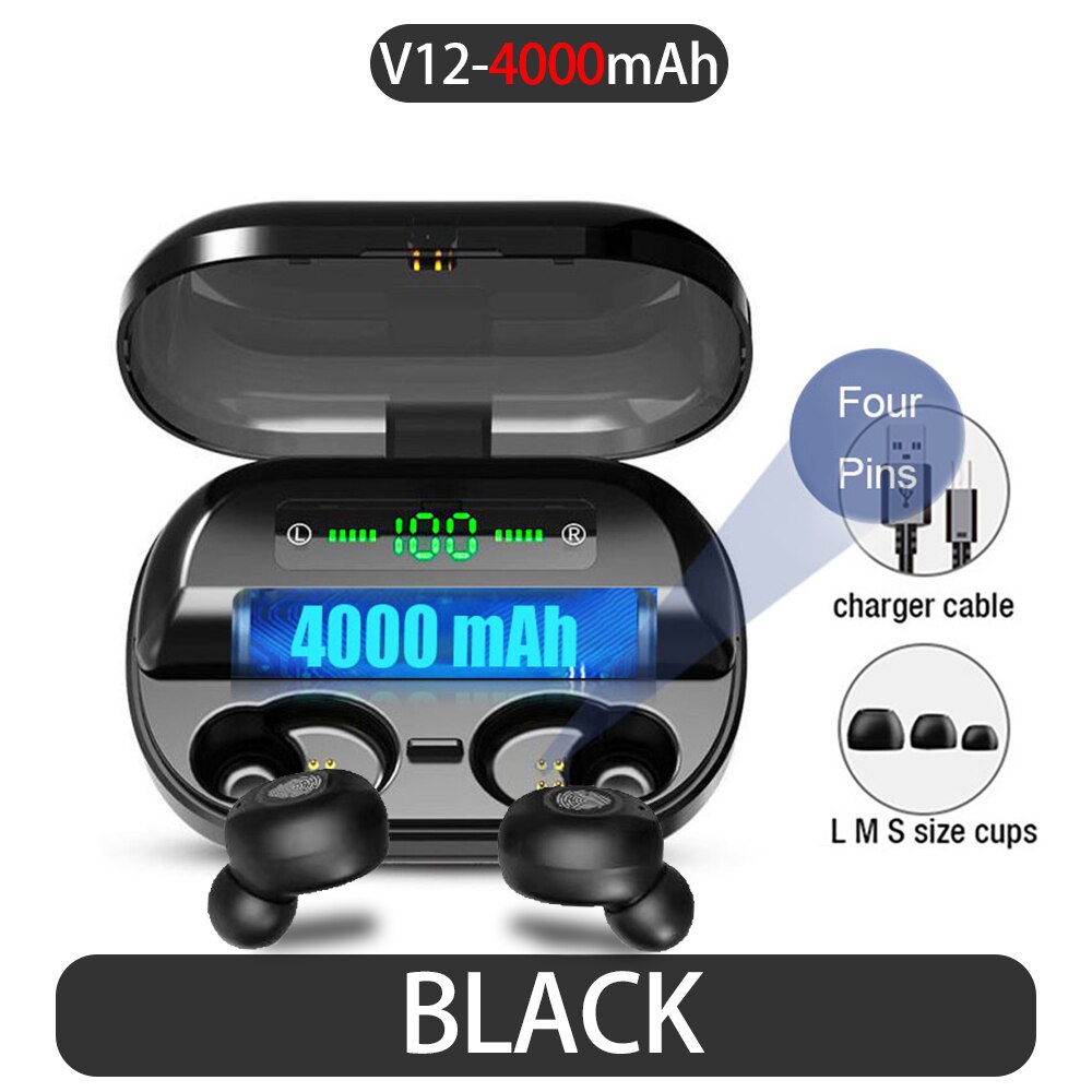 Original wireless bluetooth headphone gaming headset V12 TWS Earbuds IPX5 Waterproof bluetooth earphone HiFi for Sports Running