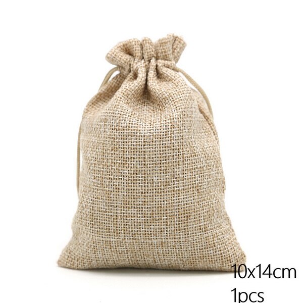 Sacs en lin et coton 10x14cm, emballage pour bijoux, pochette à cordon, sac de faveur, collier de bonbons de fête d'anniversaire de mariage, 9 couleurs: Natural