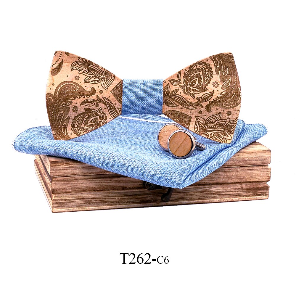 Lichtblauwe 3d paisley houten strikken voor mannen houten stropdas heren strikken handgemaakte vlinder bruiloft feest voor mannen  t262: T262-c6