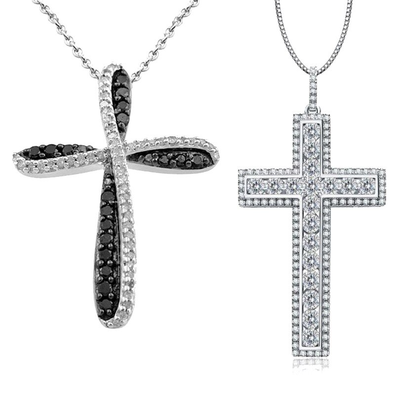 Regalo di compleanno per feste da uomo da donna di lusso classico semplice personalità croce collana gemma lustro croce pendente: Default Title