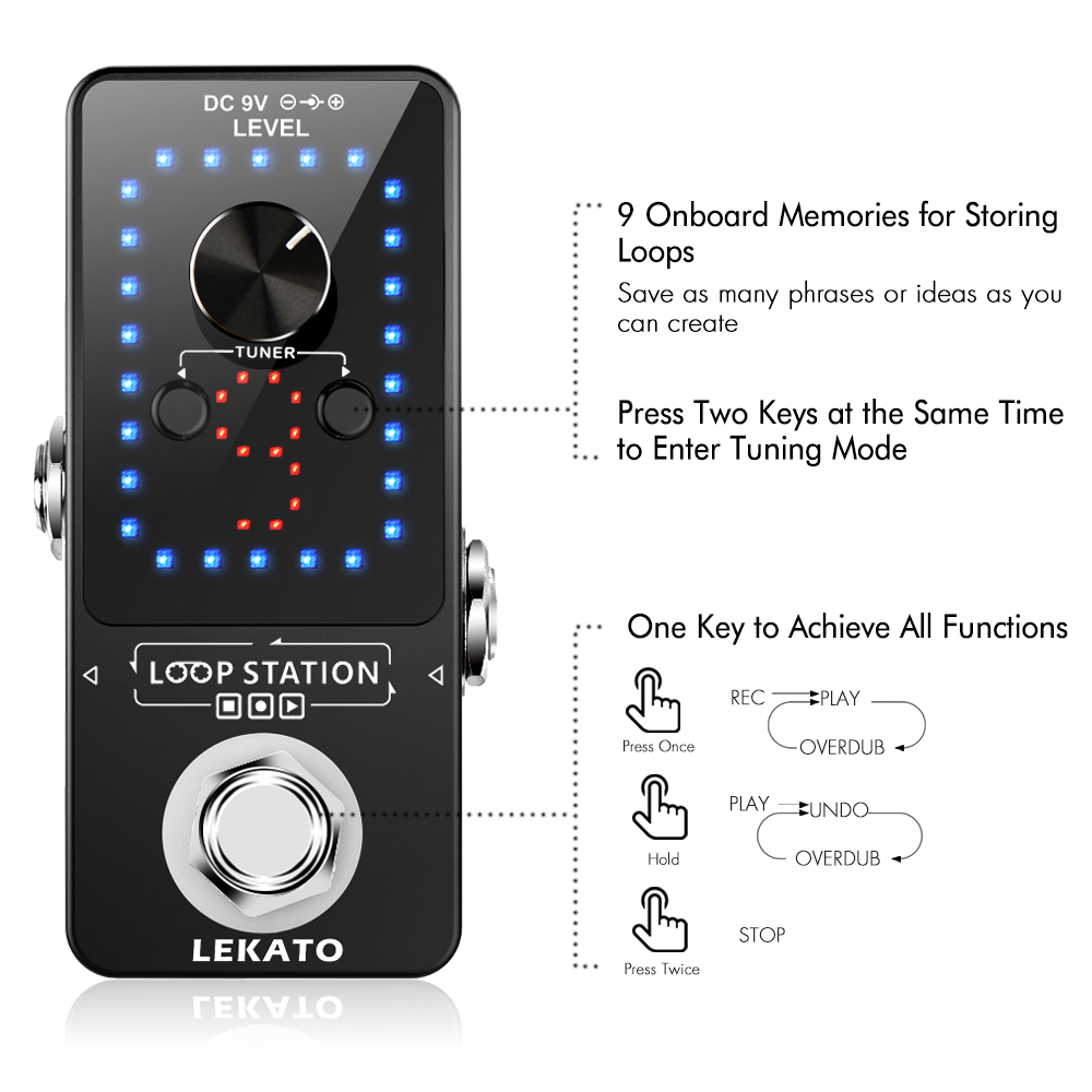 Lekato Looper Gitaar Pedaal Lus Opnemen 40 Minuten Loop Elektrische Gitaar Effect Pedaal True Bypass 9 Slot Wave Looping F/S Gitaar Deel