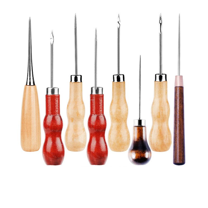 Punzón de costura con mango de madera, herramienta de punzón para rascar, punzonado para bolsa de cuero, herramienta de reparación de zapatos de costura hecha a mano, 1 ud.