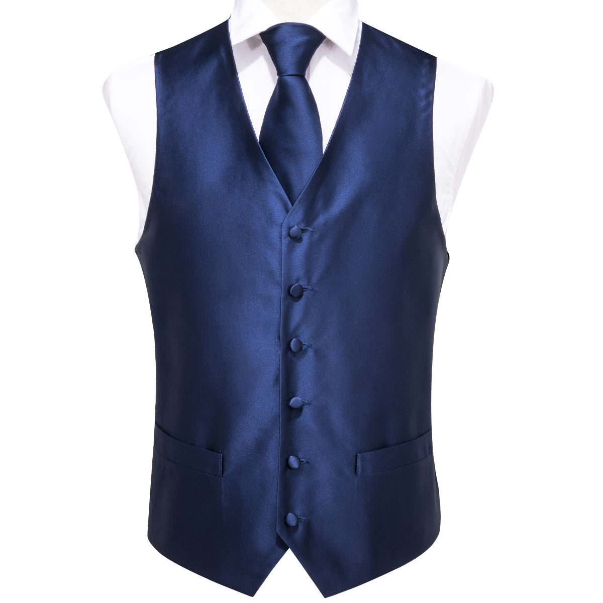 Hi-Tie-Chaleco de seda de 100% para hombre, conjunto de ropa azul marino, azul sólido, inteligente, informal, chaqueta Formal de negocios