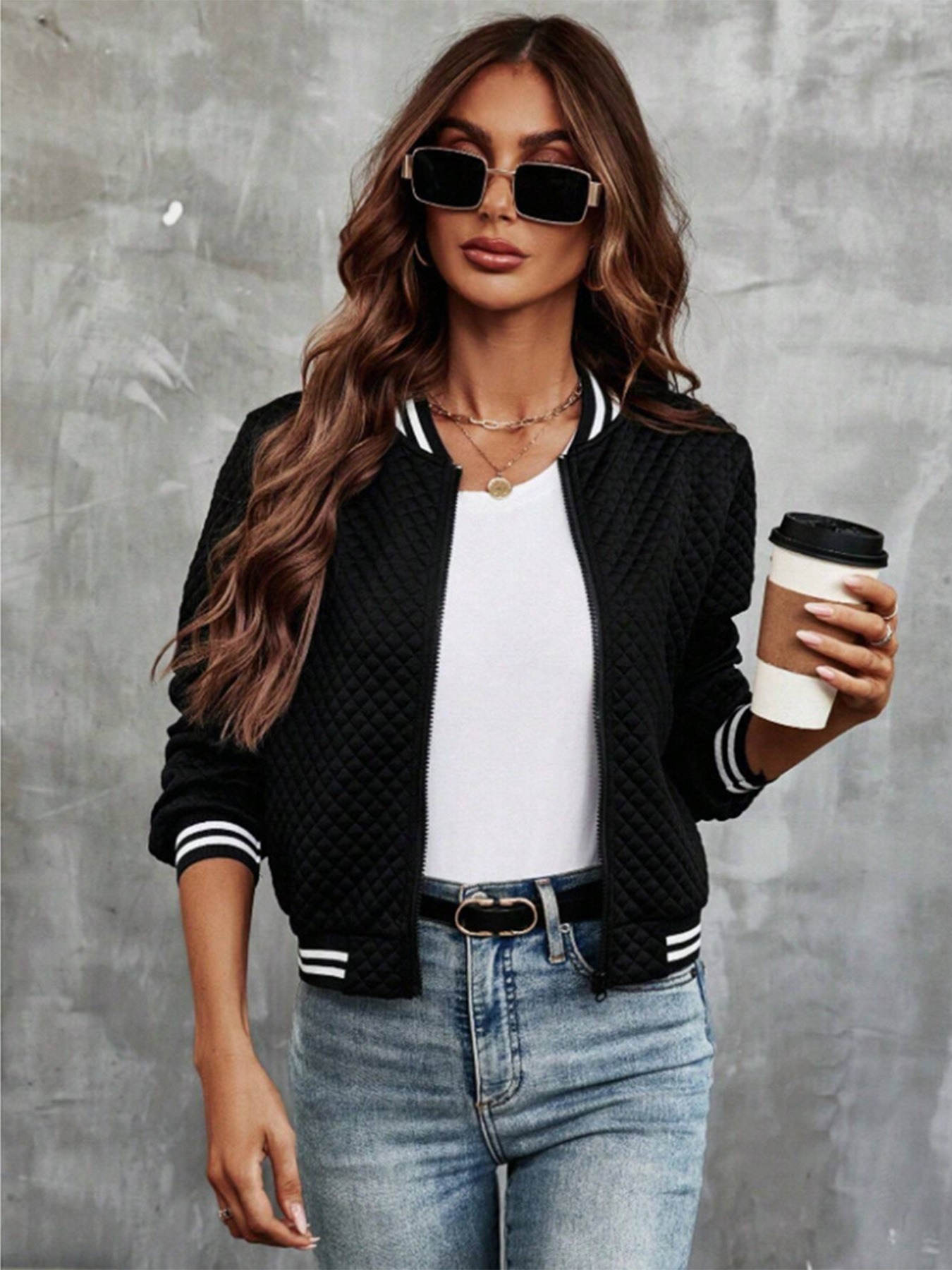2024 Autunno transfrontaliero Europa e America eBay Commercio estero Abbigliamento donna Giacca da baseball con cerniera di nuova moda per Wo: XXL / Black