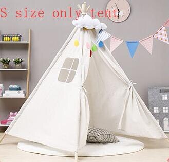 Scandinavische Stijl Houten Ondersteuning Canvas Tent Kinderen Baby Speelhuis Tent Licht Dak Tipi Prinses Kamer Indian Teepee Tent Kids: S size white