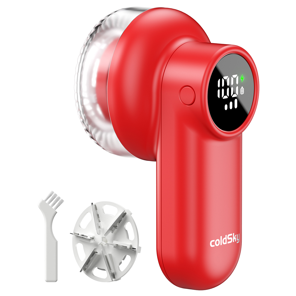 coldSky Rechargeable Lint Shaver with Digital Display Fabric Shaver Sweater Shaver 3-Speeds with 6-Leaf Blades for Clothes Sofa: Red