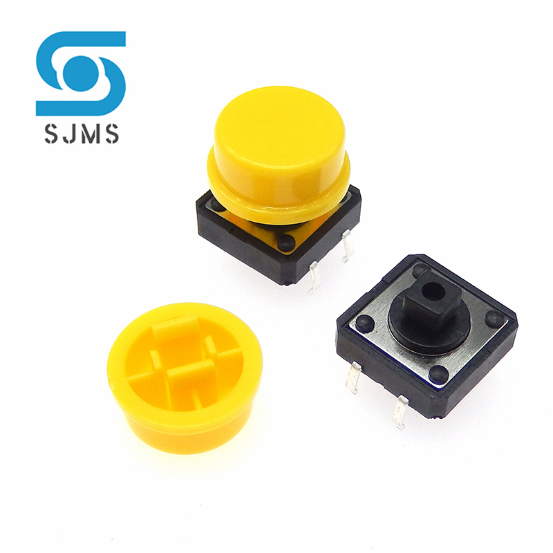 10 Stks/partij 12*12*7.3Mm Tijdelijke Tactiele Schakelaar Dip 4 Pins Tactiele Drukknopschakelaar Met Cap Momentary Tact Schakelaar 12X12X12.3 Mm: YELLOW