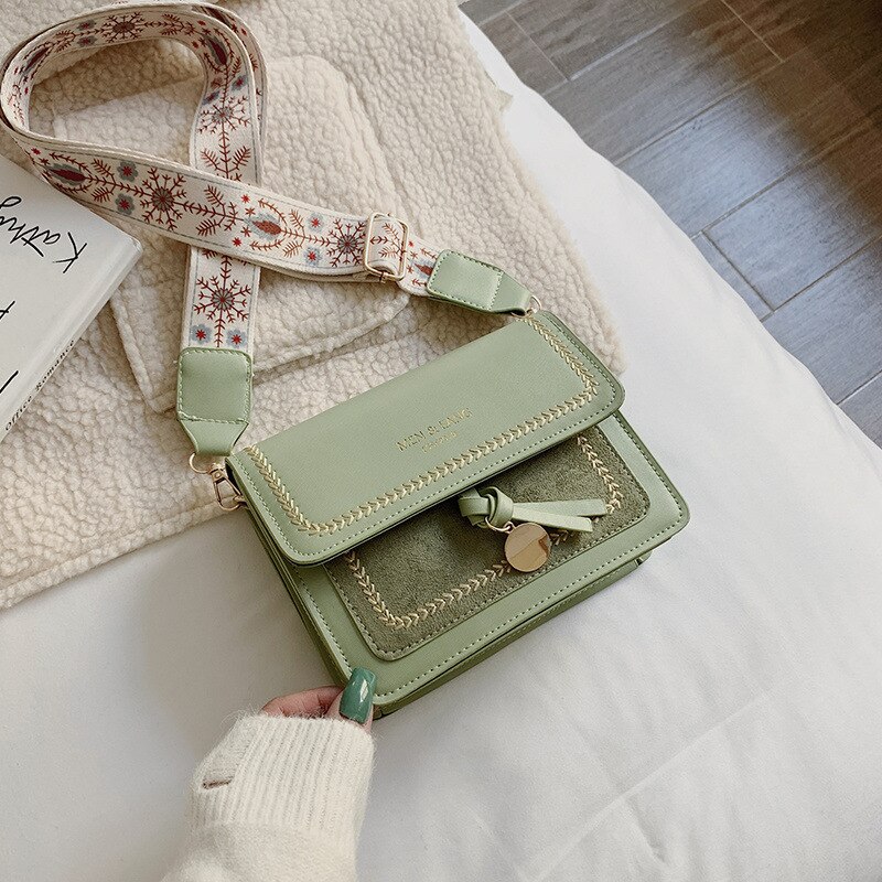 Mode Vrouwelijke Messenger Bag Netto Rode Brede Schouderriem Textuur Enkele Schouder Kleine Vierkante Tas portemonnees: green