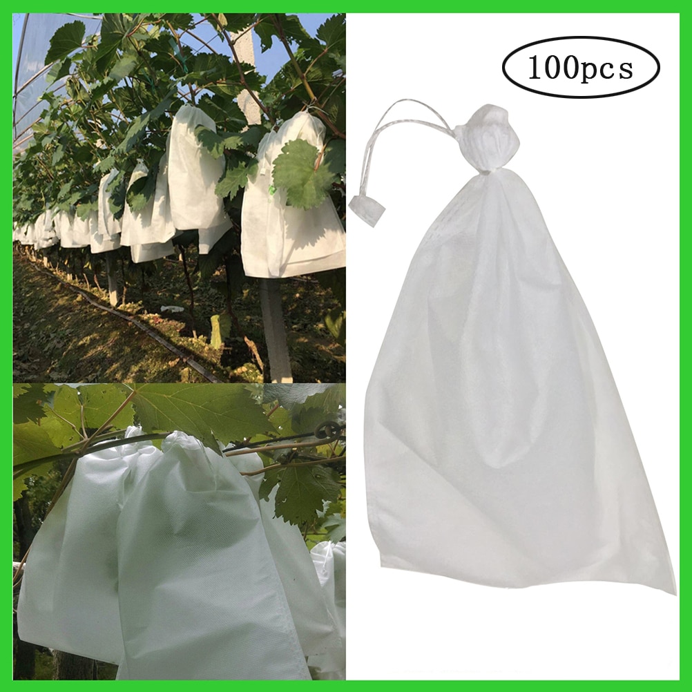 100pcs Nonwoven Fruits Plant Nursery Bags Plant Grow Bags Drawstring Seedling Pots Planting Bags For Grapes Gardening Protection