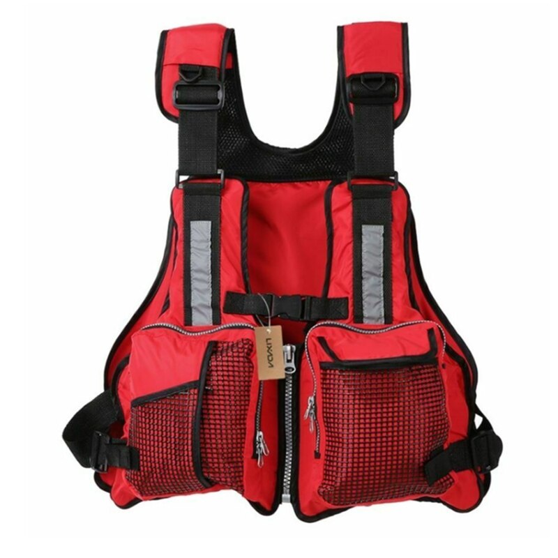 Adulte gilet de sauvetage solide réglable étanche aide à la flottabilité Nylon gilets de pêche voile pêche Kayak gilet de sauvetage unisexe X167G: grid red