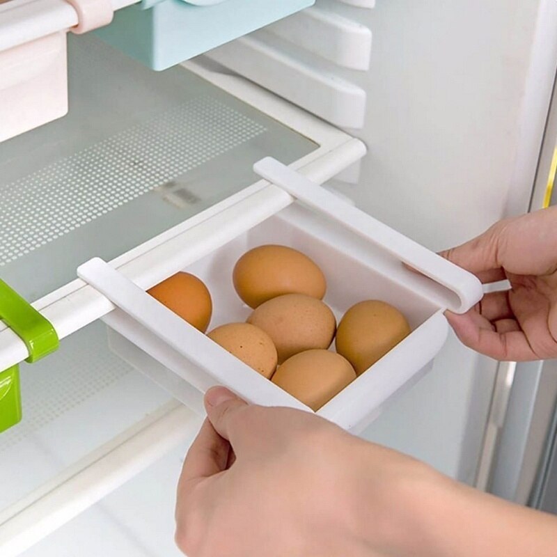 Slide Kitchen Fridge Freezer Space Saver Organizer Storage Rack Shelf Holder Storage Containers