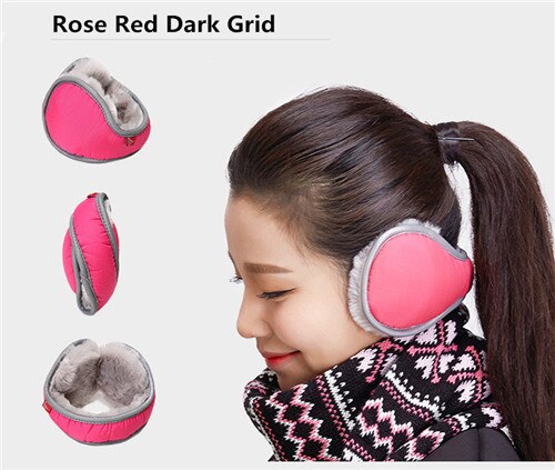 Vattentäta varma hörselkåpor vintervikbara reflekterande hörselskydd täcker kyltåliga justerbara hörselkåpor: Rosröd