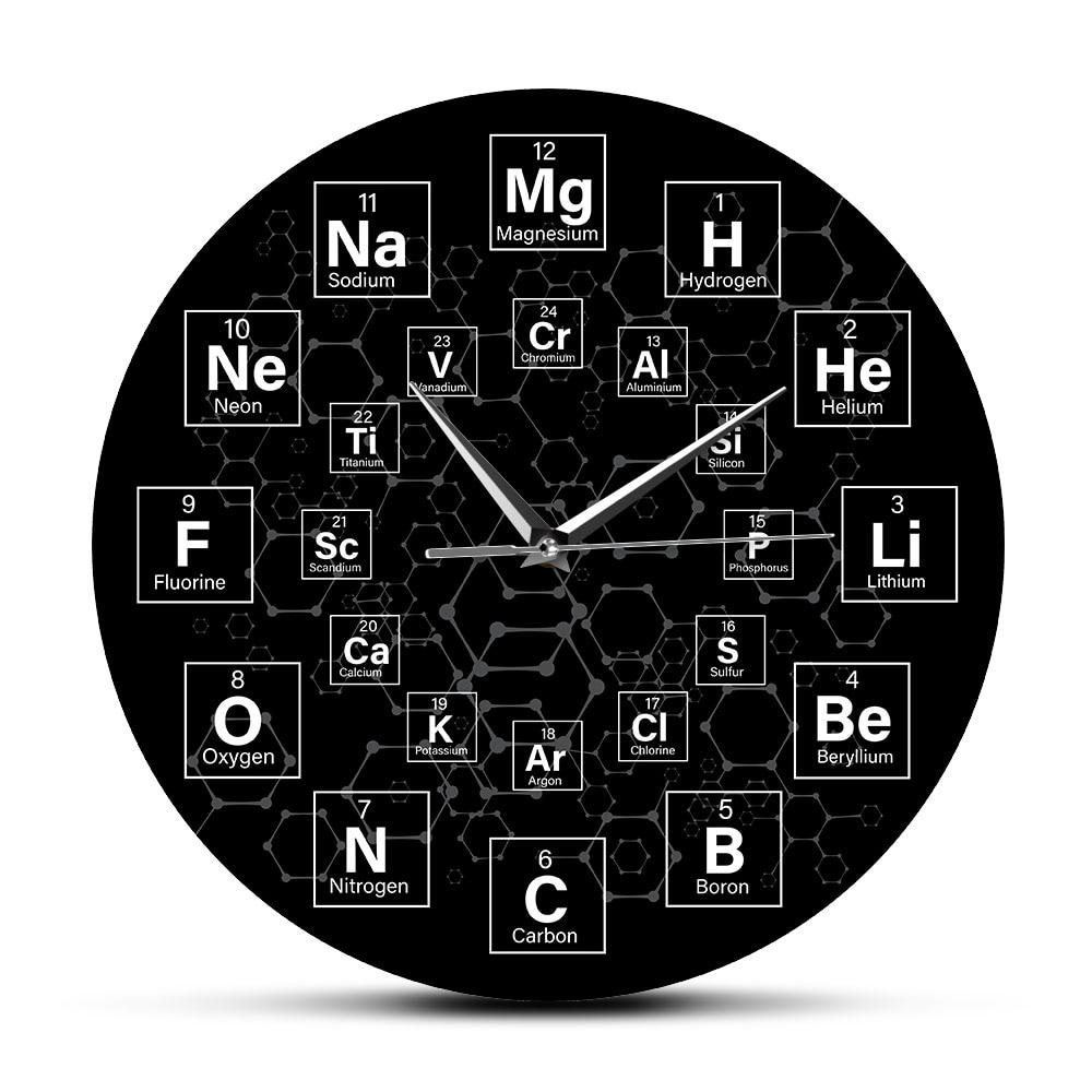 Tabla periódica de los elementos químicos, reloj de pared de ciencia, arte de pared, decoración para aula, reloj de pared, para profesores de Química
