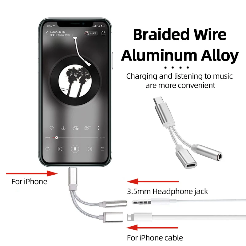 Adapter audio 2 w 1 dla IOS na gniazdo słuchawkowe 3,5 mm dla iPhone 14 13 12 11 Pro Max X XS XR SE 8 Plus Konwerter szybkiego ładowania