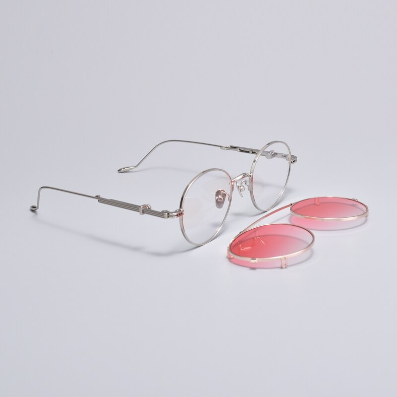 korean Prescription Eyeglasses Frame With clip men Women Round Myopia Optical Gentle Diplo-the cub 032 Glasses Frame: Silvery Red